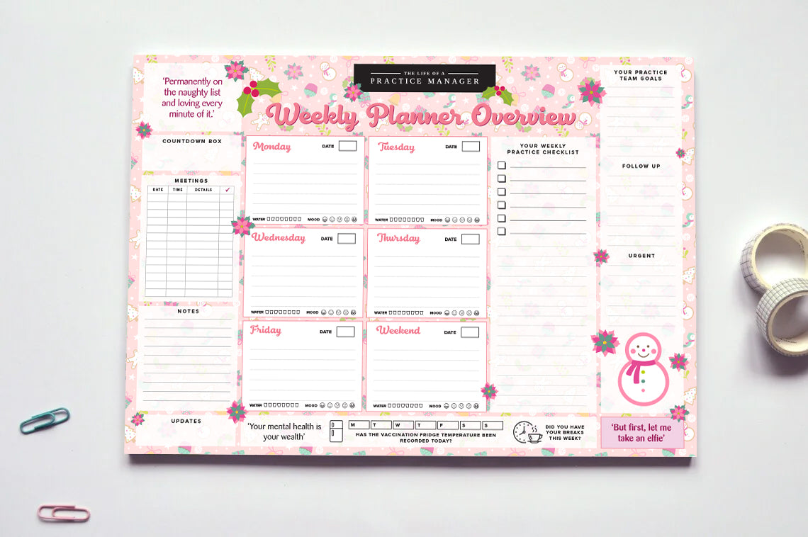 Limited Christmas Edition:  A3 Desktop Weekly Planner (60 pages)
